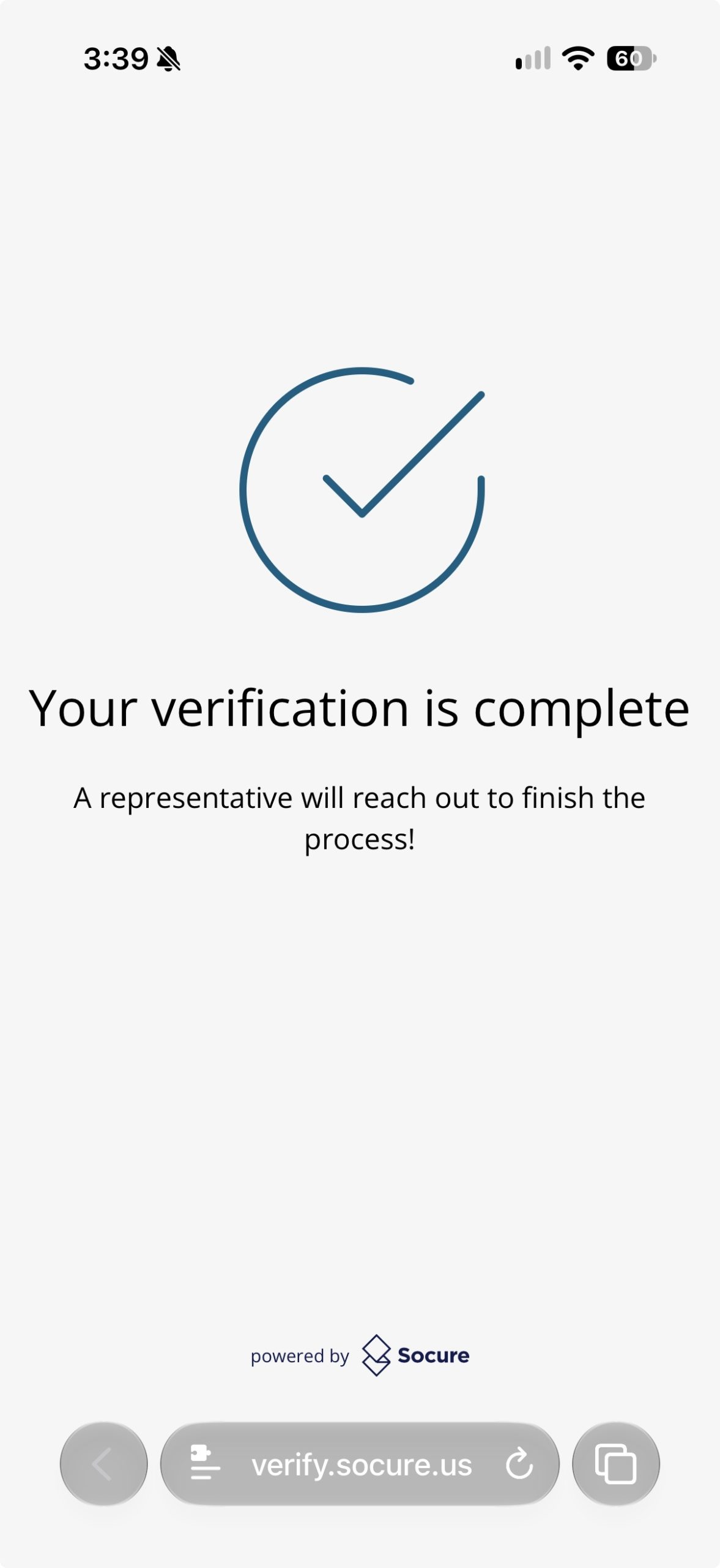 Screenshot of the verification is complete page. 