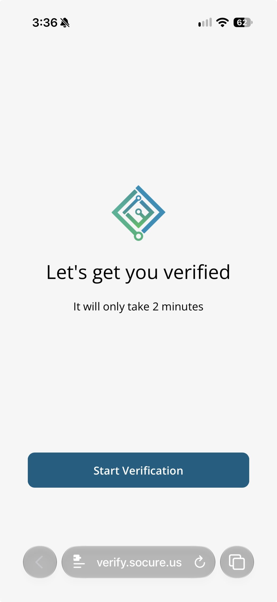 Screenshot of start verification page. 