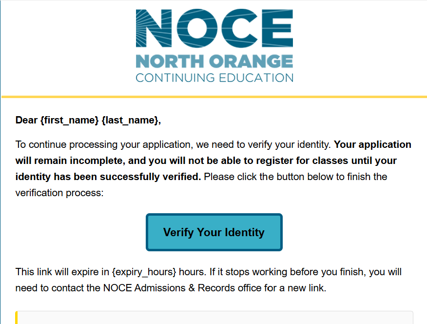 Screenshot of the SOCURE email with the verify your identiy.